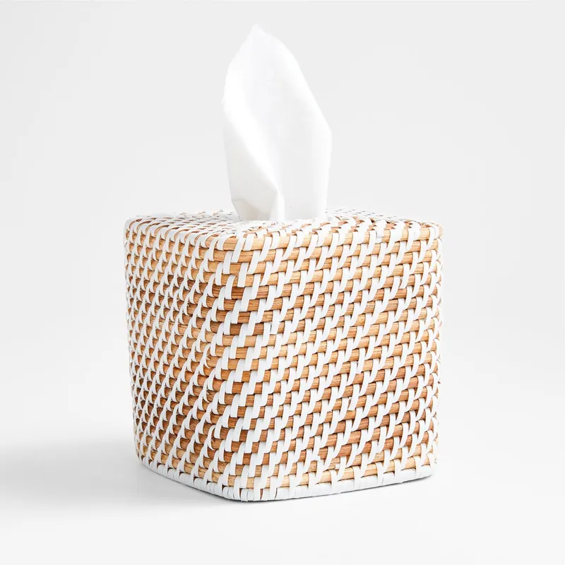 CRATE & BARREL - Porta Tissue Cuadrado Sedona Blanco