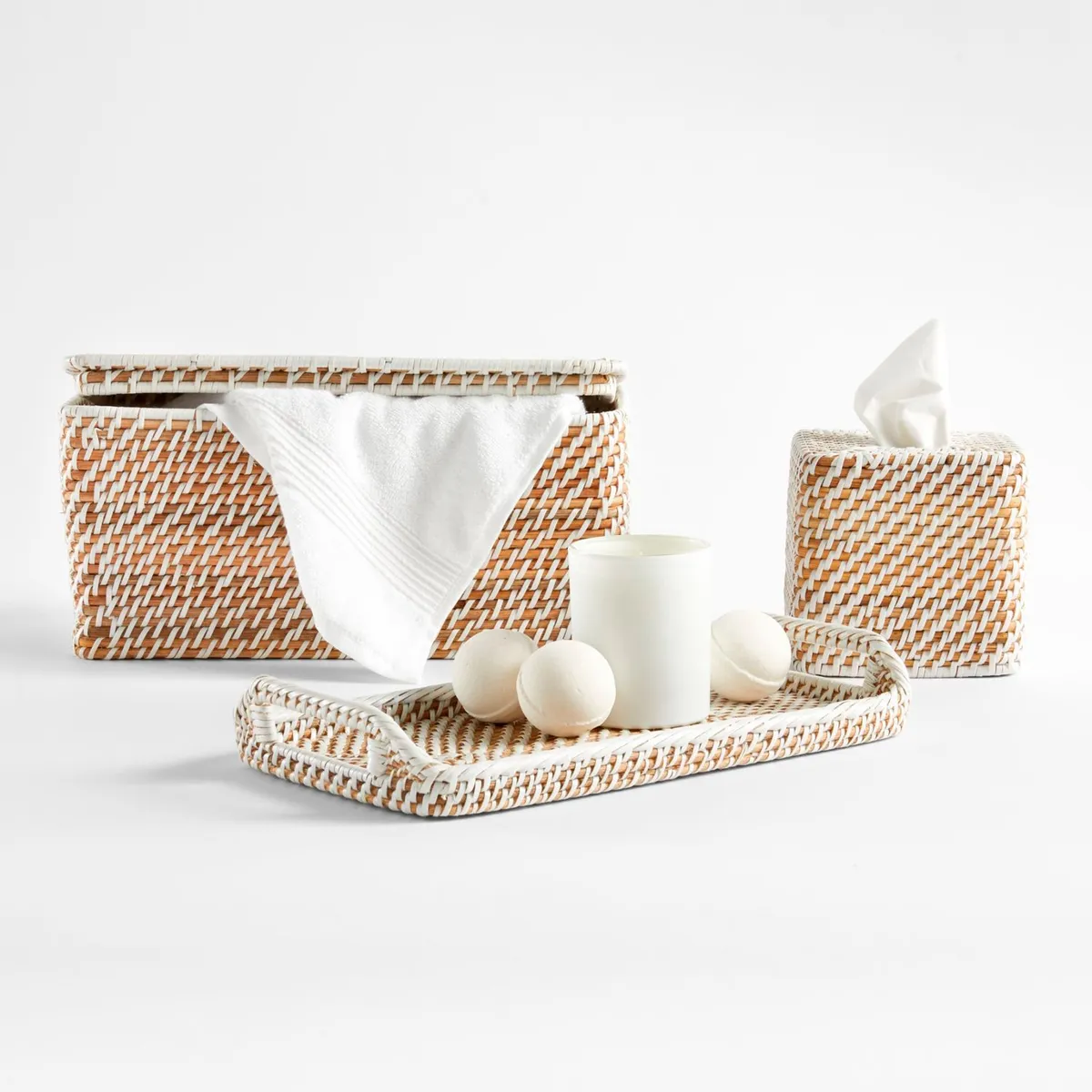 CRATE & BARREL - Organizador Rectangular con Tapa Sedona Blanco