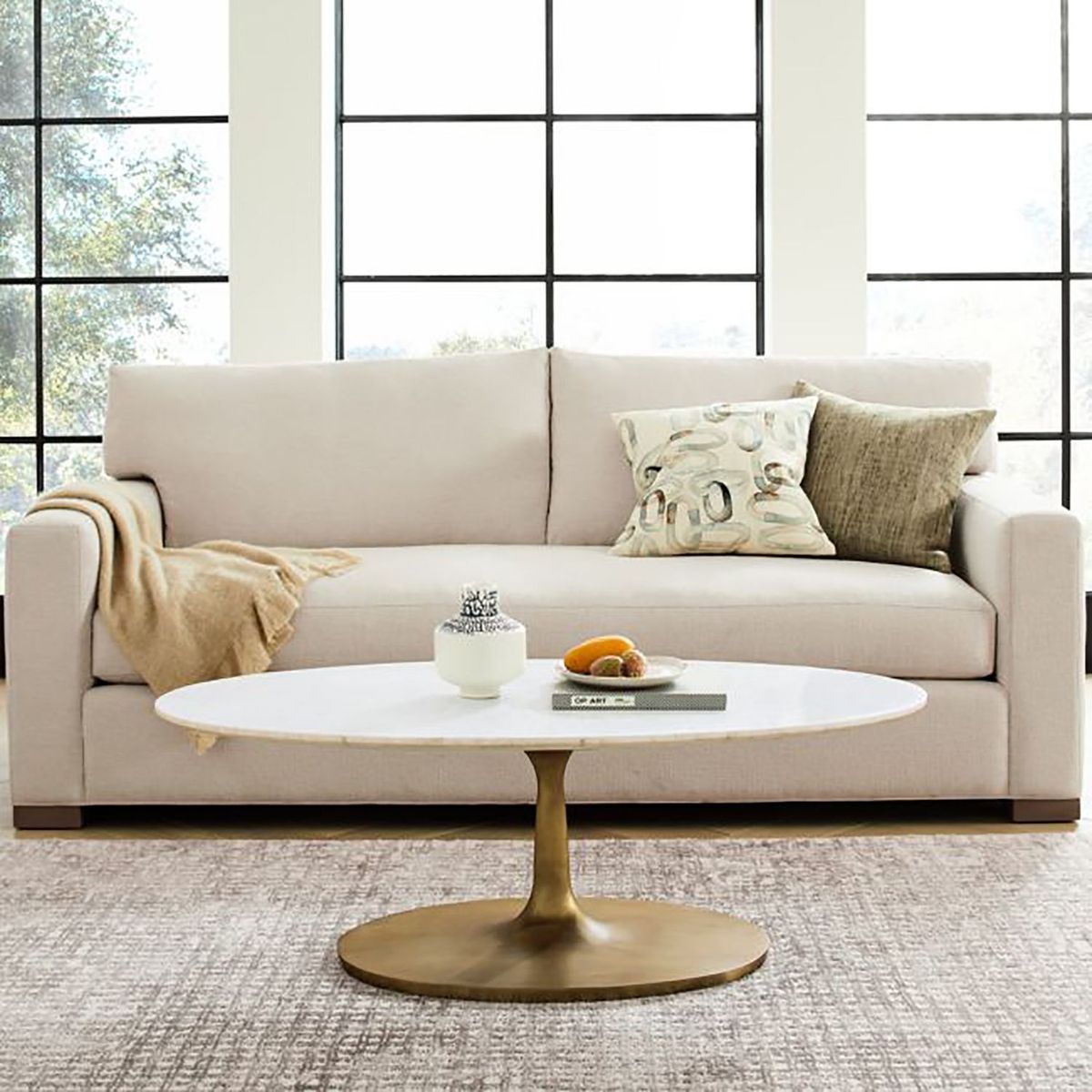 CRATE & BARREL - Sofá Axis Bench con Estructura de Madera de 3 Cuerpos