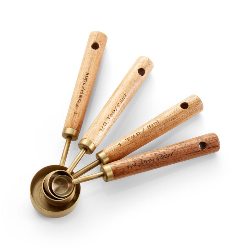 CRATE & BARREL - Set de 4 Cucharas Medidoras de Madera Acacia