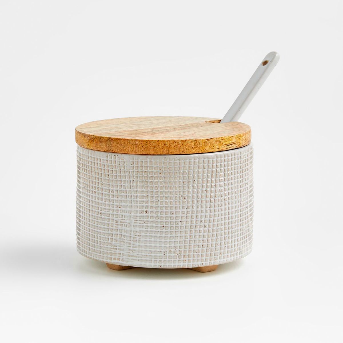 CRATE & BARREL - Salero Ena con Cucharita Blanco