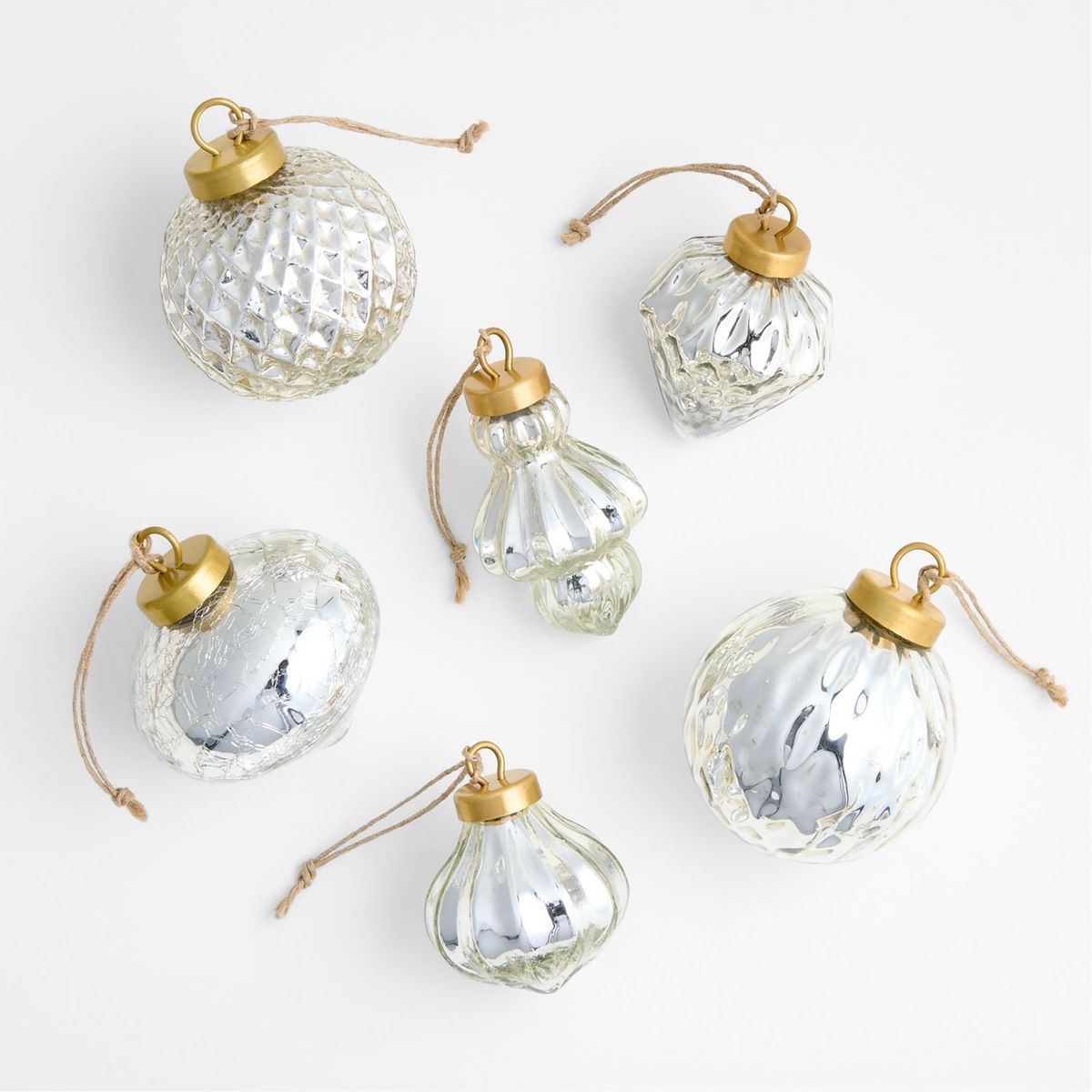 CRATE & BARREL - Set De 6 Adornos Navideños De Mercurio Plateado