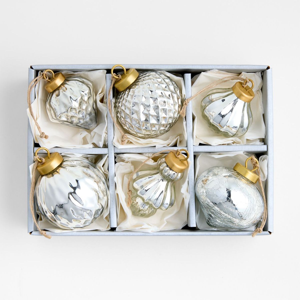CRATE & BARREL - Set De 6 Adornos Navideños De Mercurio Plateado