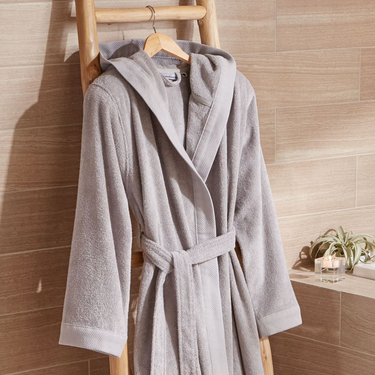 CRATE & BARREL - Bata de Baño de Algodón Turco L/XL Grey