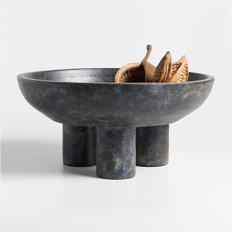 CRATE & BARREL - Bowl Para Centro De Mesa De Cerámica Negra De 3 Patas