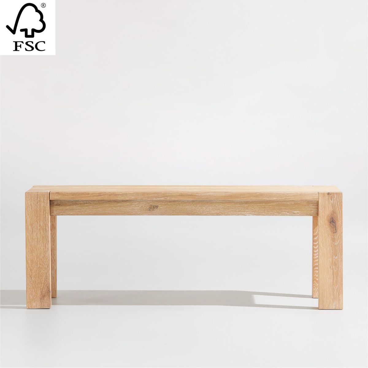 CRATE & BARREL - Banco de Comedor Terra de Madera Maciza de Roble Natural 129cm