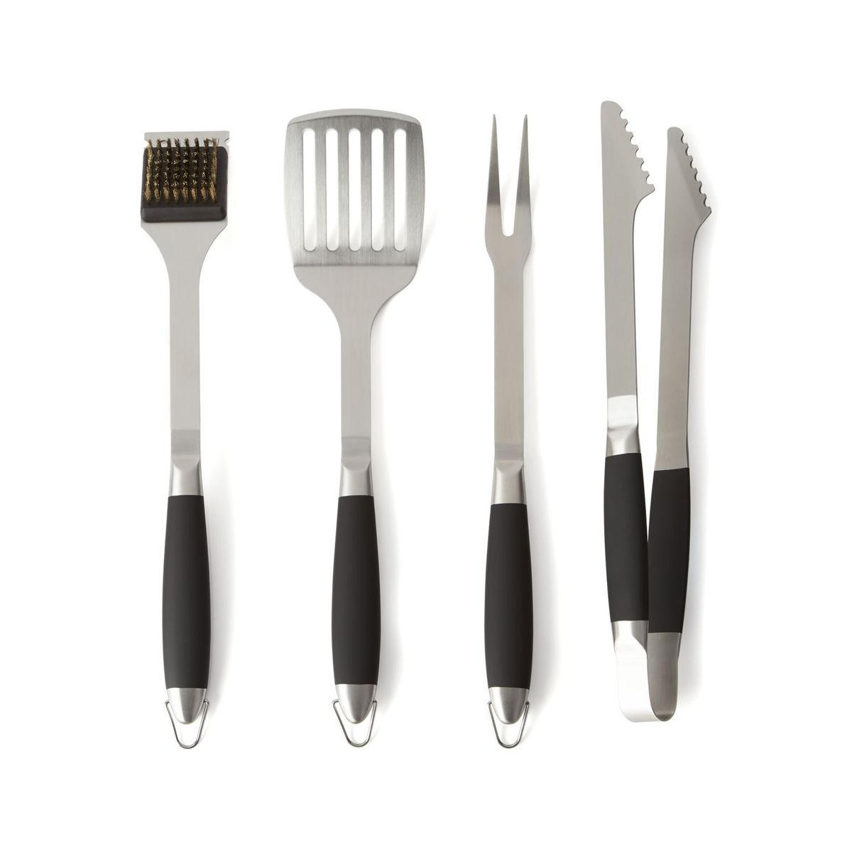 CRATE & BARREL - Set de 4 Utensilios para Parrilla de Mango Negro