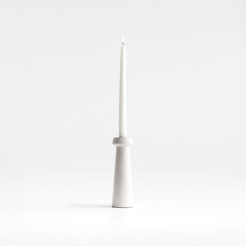 CRATE & BARREL - Portavelas Cónico Pequeño De Madera Blanca Katin 20cm