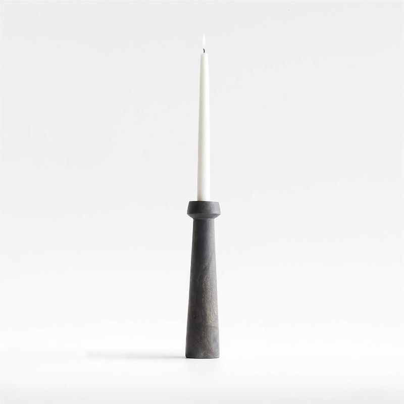 CRATE & BARREL - Portavelas Cónico Grande De Madera Negra Katin 29cm