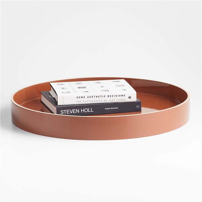 CRATE & BARREL - Bandeja Redonda Decorativa de Madera Lacada de 61cm