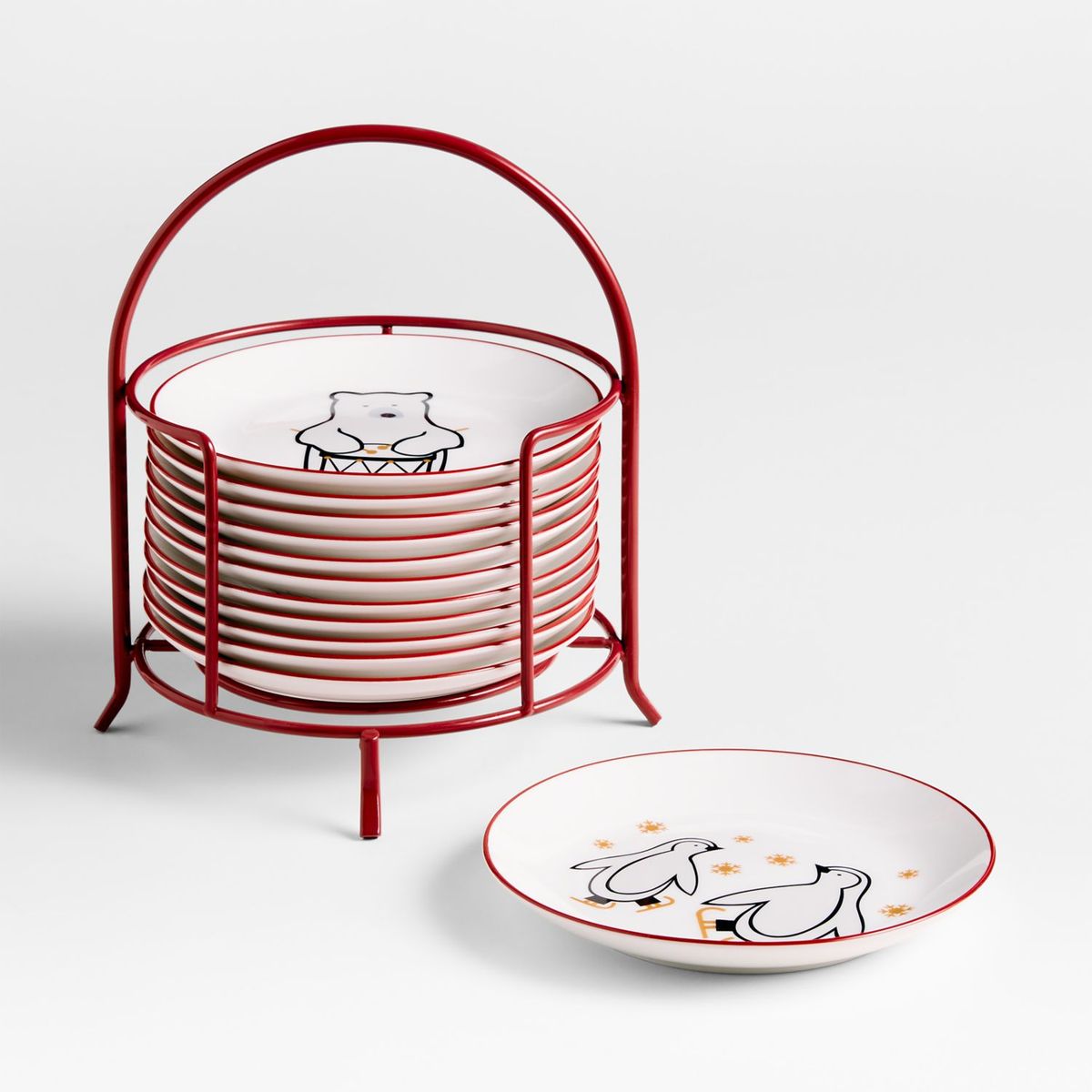 CRATE & BARREL - Set De 10 Platos De Aperitivo Rojo Navideños Con Soporte