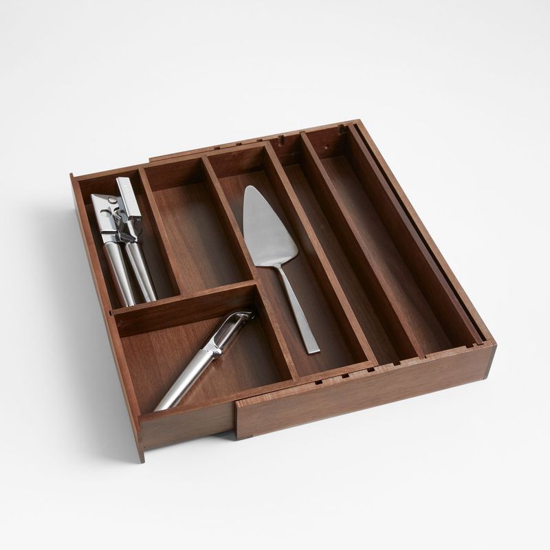 CRATE & BARREL - Bandeja para Utensilios Extendible de Nogal