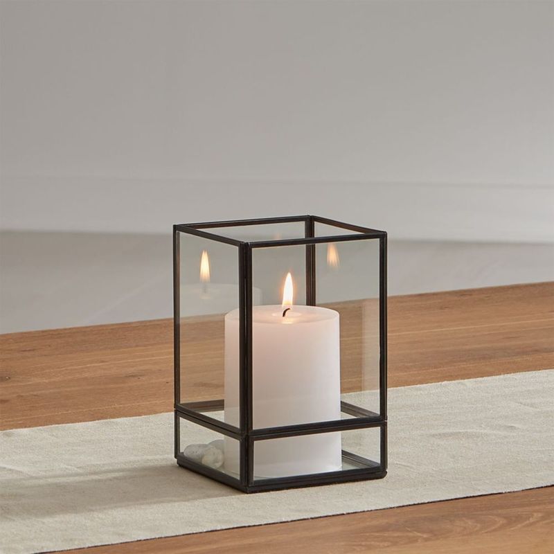 CRATE & BARREL - Portavelas Huracán Cuadrado Jasper Negro 16cm