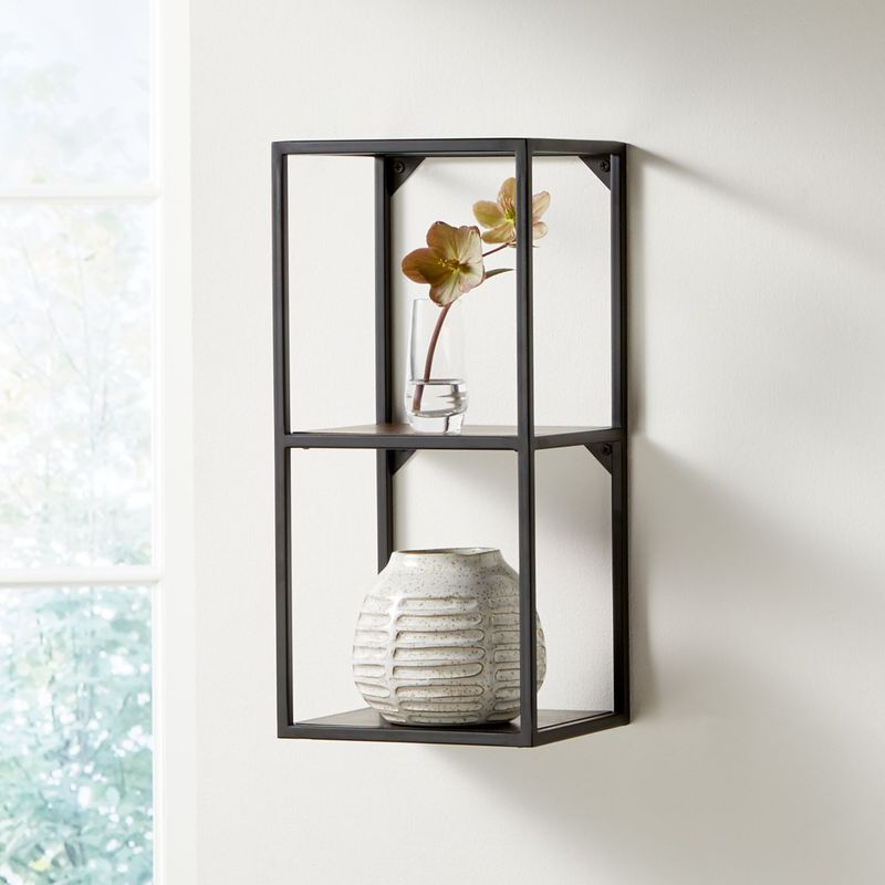 CRATE & BARREL - Repisa Booker con Base de Madera Nogal con Estructura de Acero de 2 Niveles