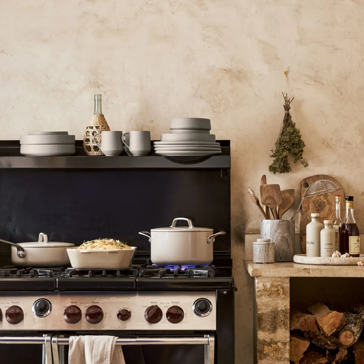 CRATE & BARREL - Juego de Ollas 8 Piezas Antiadherente de Cerámica Evencook