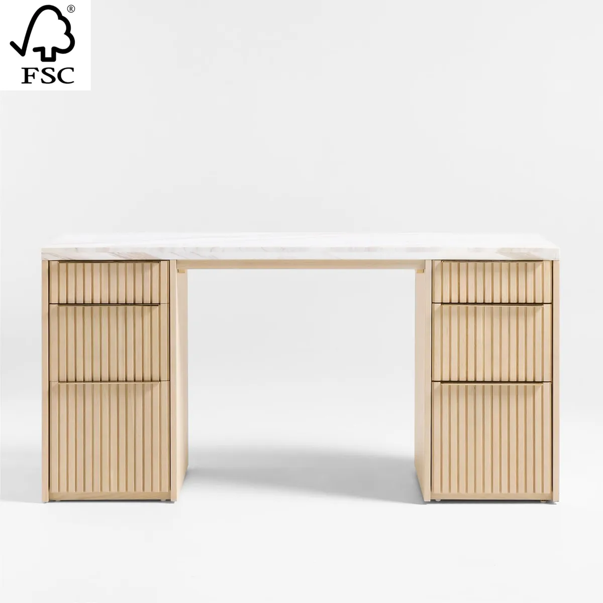 CRATE & BARREL - Escritorio Batten De Madera Natural Con Tablero De Mármol