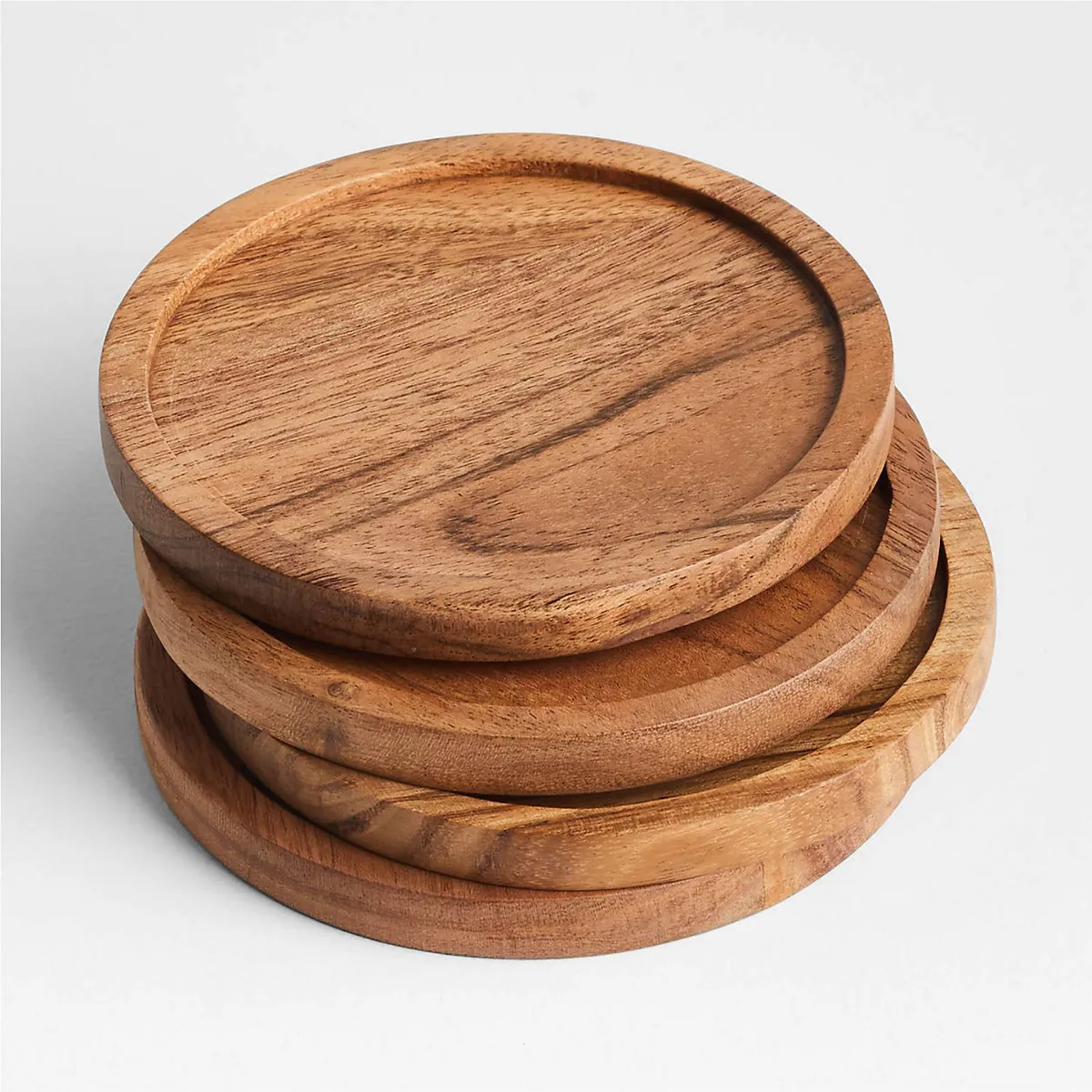 CRATE & BARREL - Set De 4 Posavasos Tondo De Madera Acacia