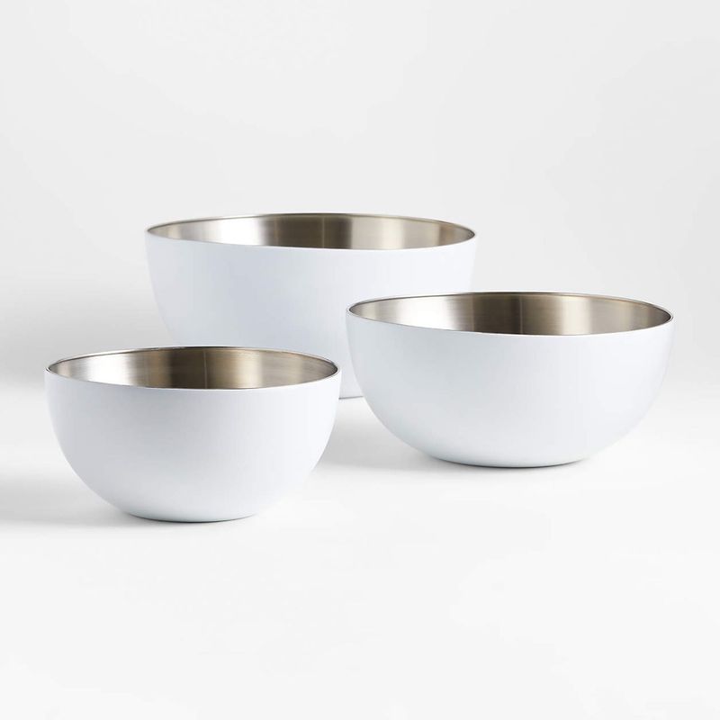 CRATE & BARREL - Set de 3 Bowls para Mezclar Nera Matte Blanco