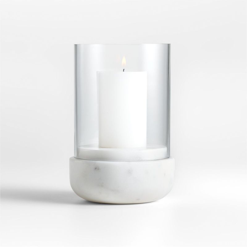 CRATE & BARREL - Portavelas Curvado de Mármol y Vidrio Hurricane 17cm