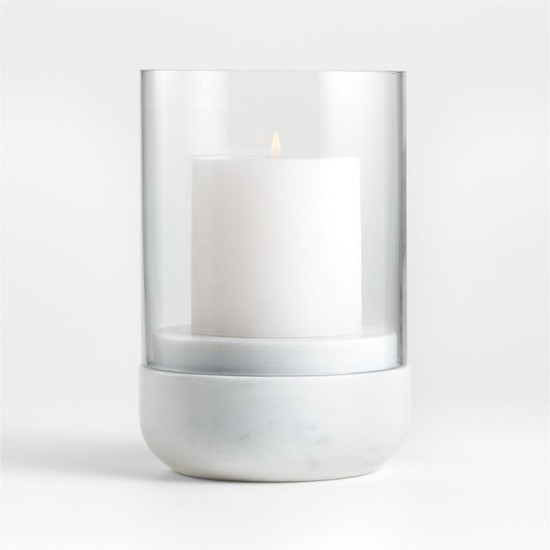 CRATE & BARREL - Portavelas Curvado de Mármol y Vidrio Hurricane 24cm