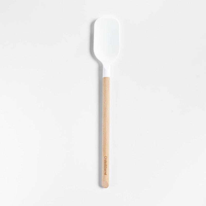 CRATE & BARREL - Espátula Curvada Silicone and Wood Blanca