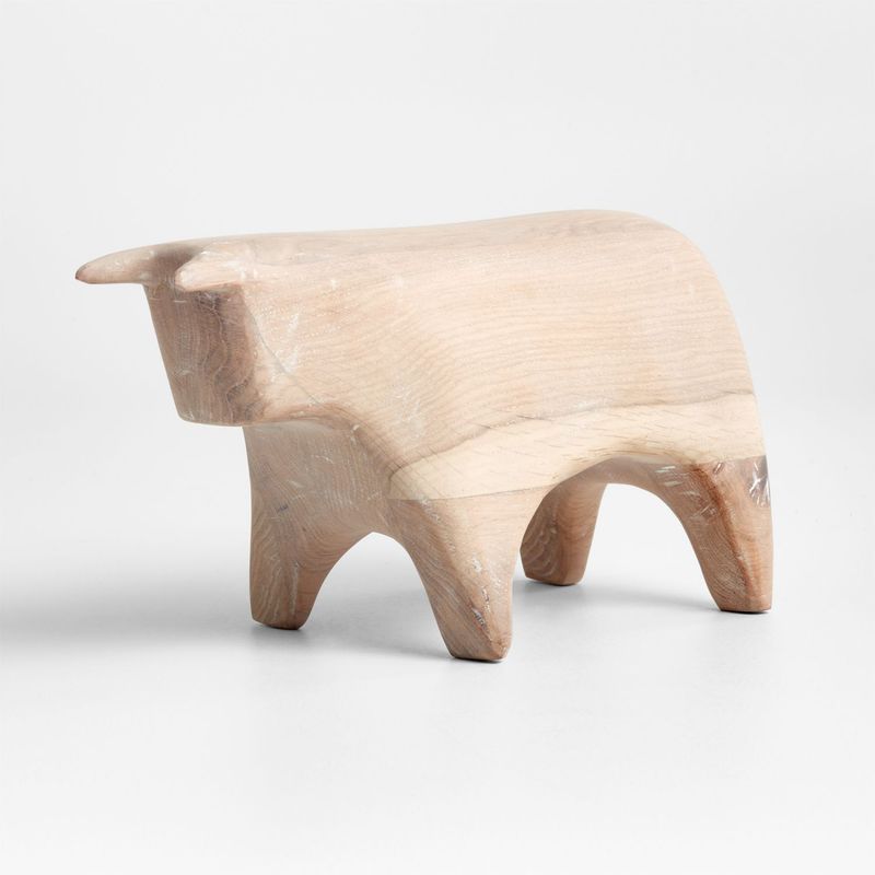 CRATE & BARREL - Escultura de Toro de Madera White