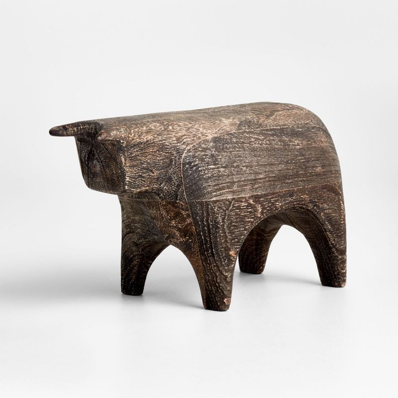CRATE & BARREL - Escultura de Toro de Madera Black
