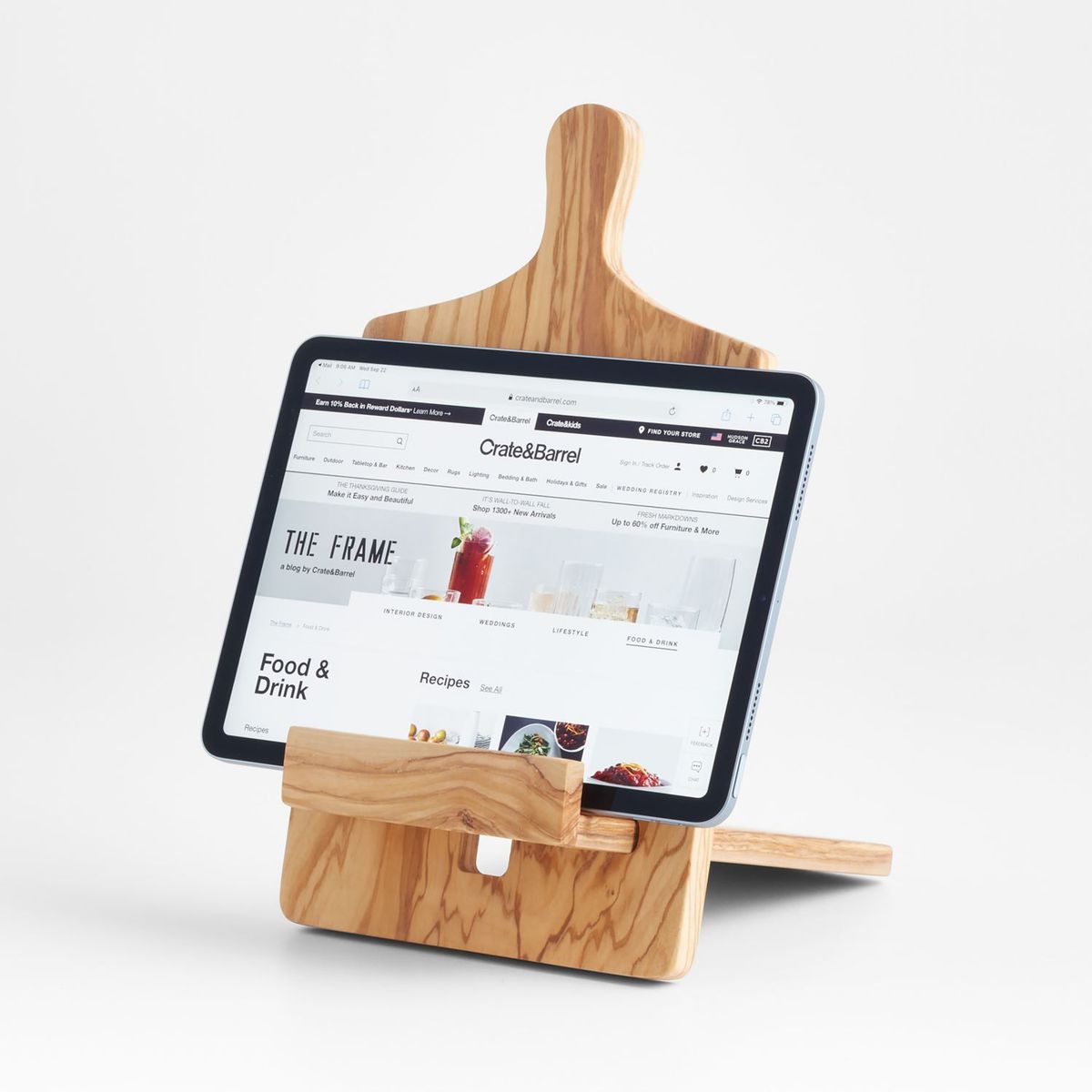 CRATE & BARREL - Soporte para Libro de Cocina o IPad Olivewood