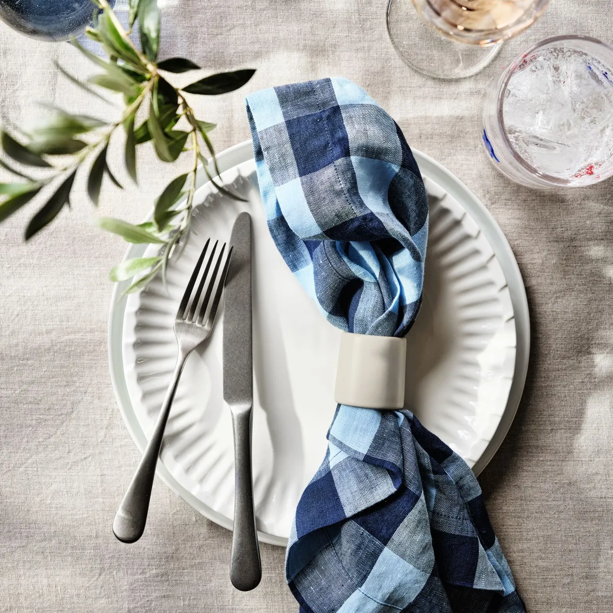 CRATE & BARREL - Set De 4 Servilletas Marin Azul