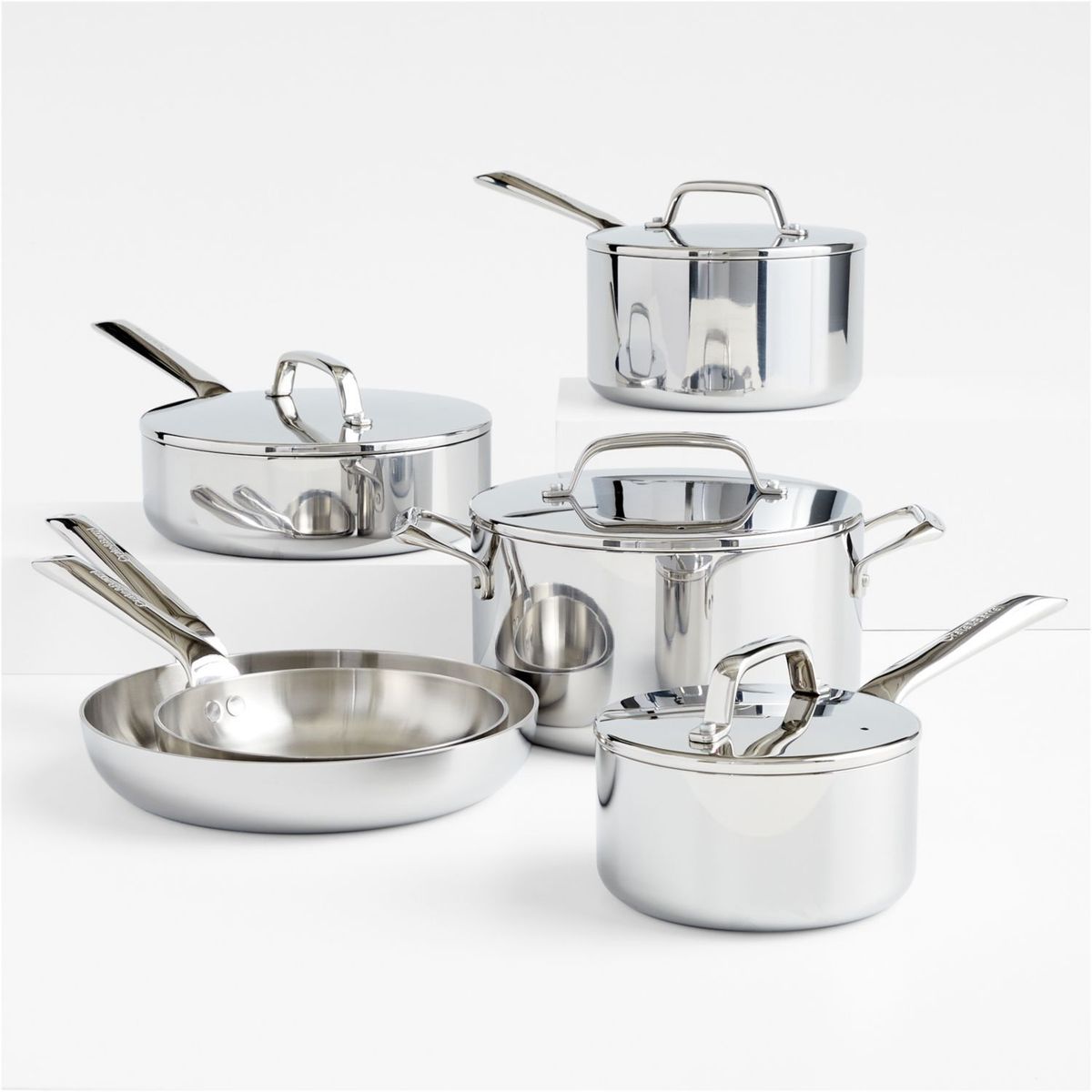CRATE & BARREL - Juego de Ollas 10 Piezas de Acero Inoxidable EvenCook