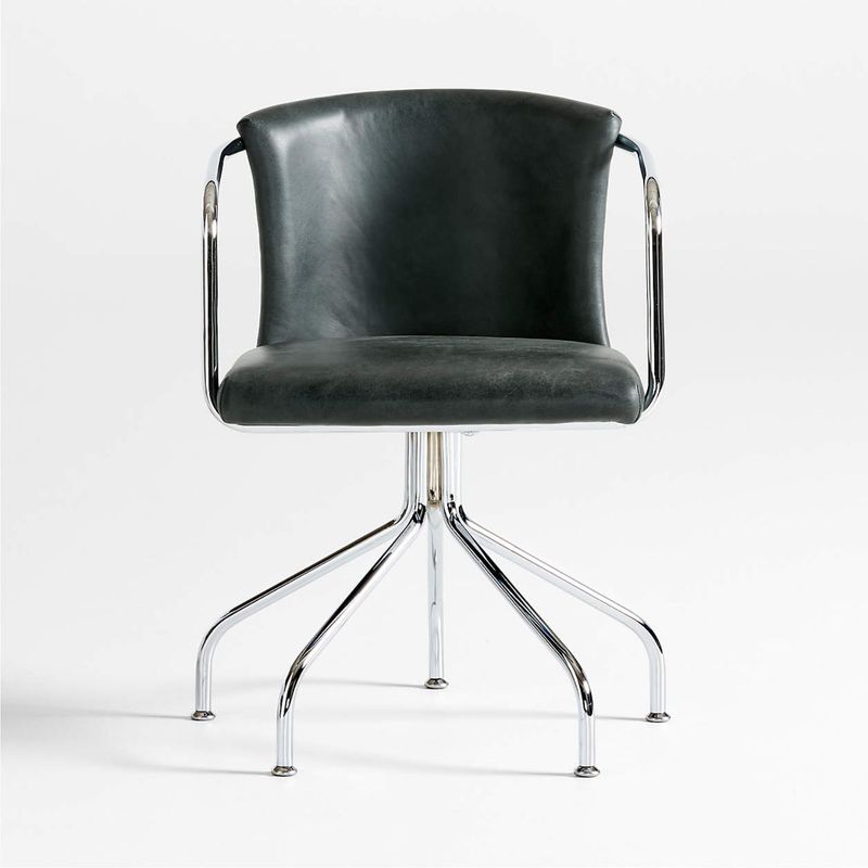 CRATE & BARREL - Silla de Escritorio Yves Giratoria de Cuero con Estructura de Hierro