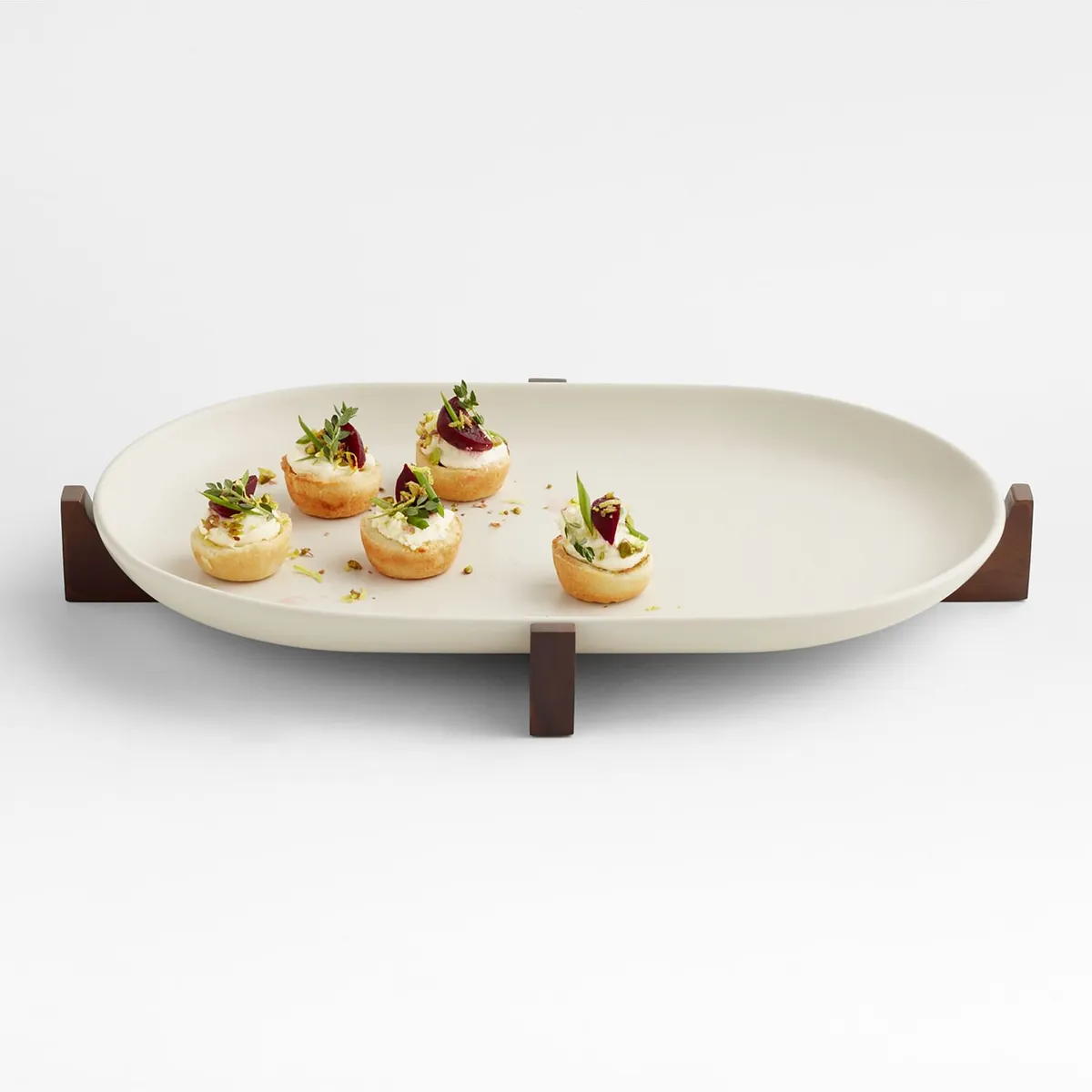 CRATE & BARREL - Fuente Ovalada Con Salvamanteles De Madera