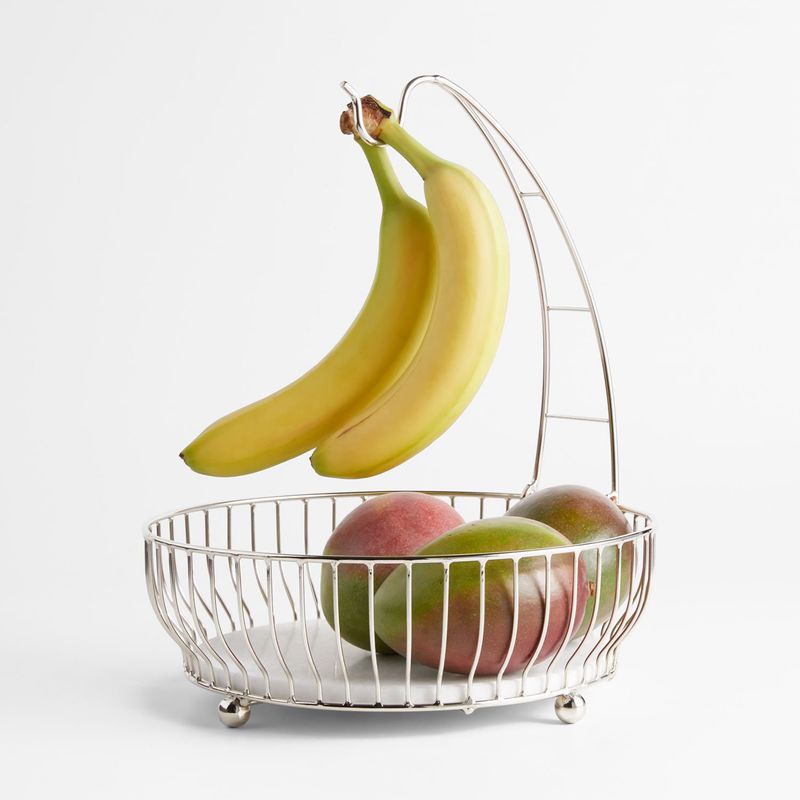 CRATE & BARREL - Canasta para Frutas Cora De Acero Inoxidable Con Base De Mármol