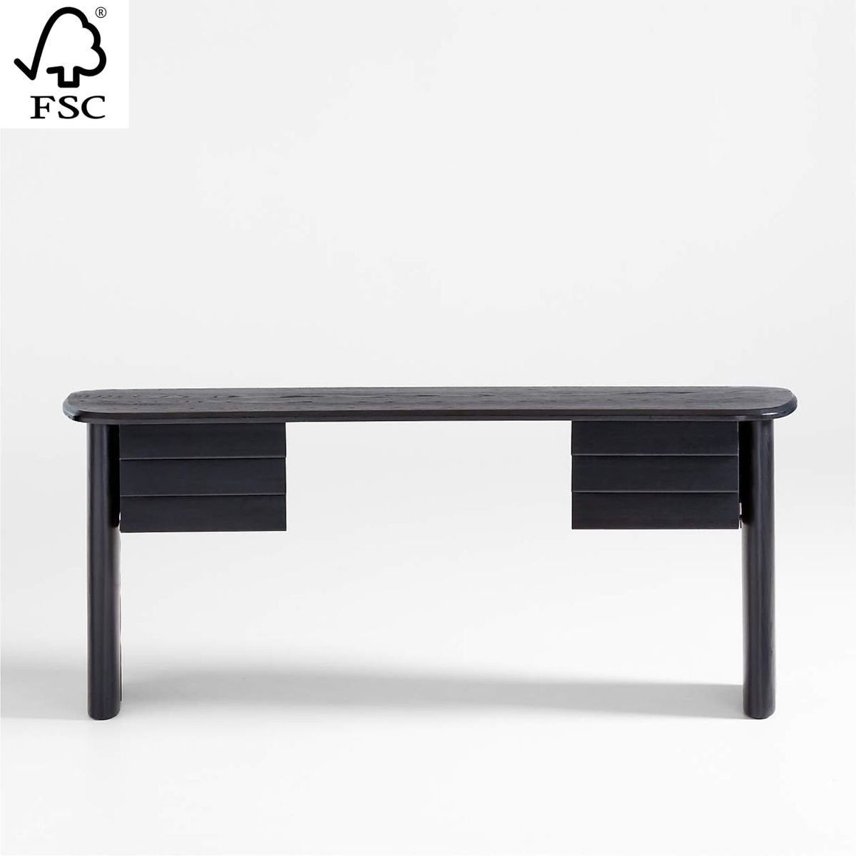 CRATE & BARREL - Escritorio Gallerie Negro de Madera de Roble con 6 Cajones