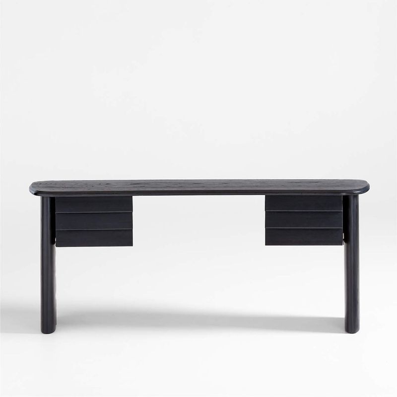 CRATE & BARREL - Escritorio Gallerie Negro de Madera de Roble con 6 Cajones