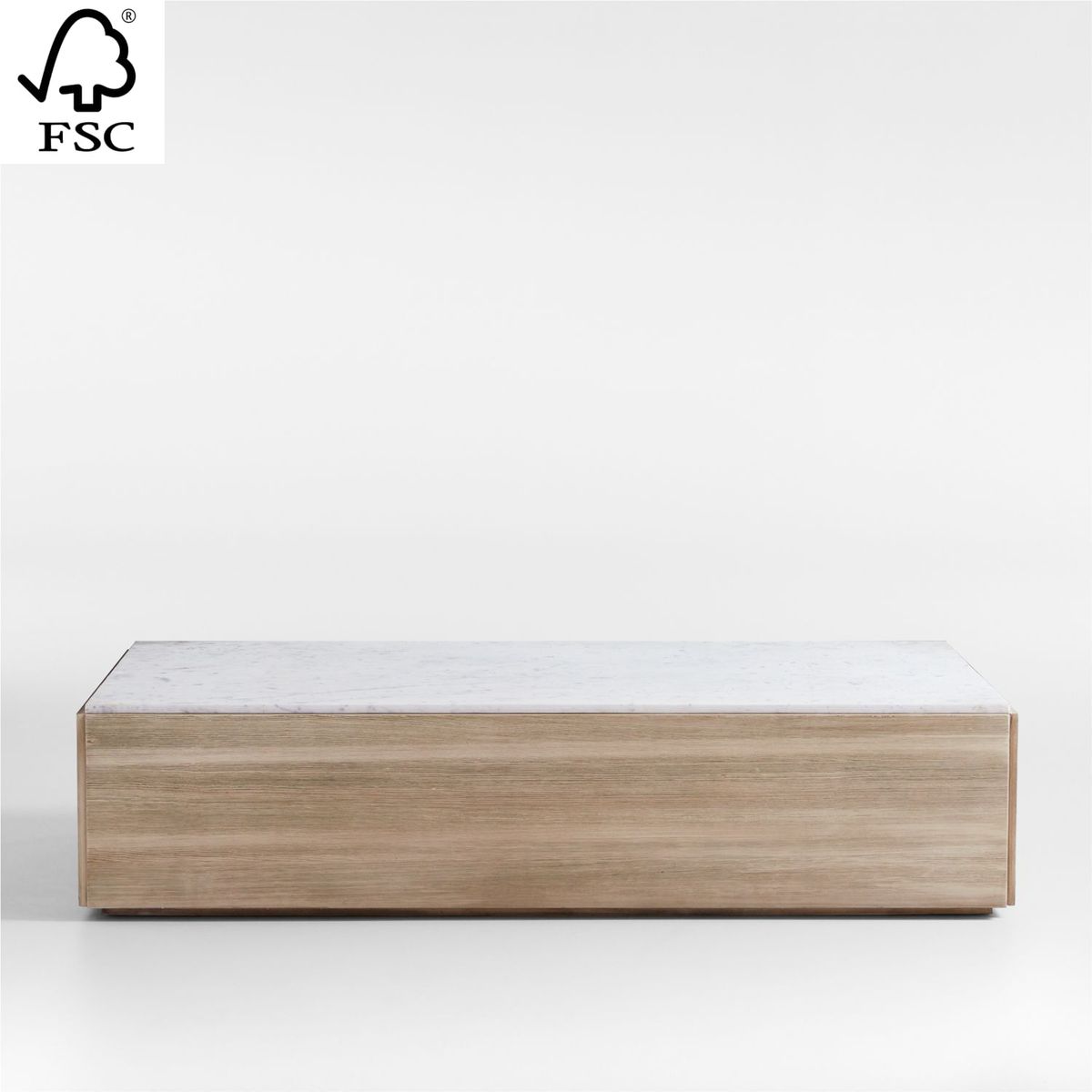 CRATE & BARREL - Mesa de Centro Troupe de Mármol con Estructura de Madera de Pino Natural