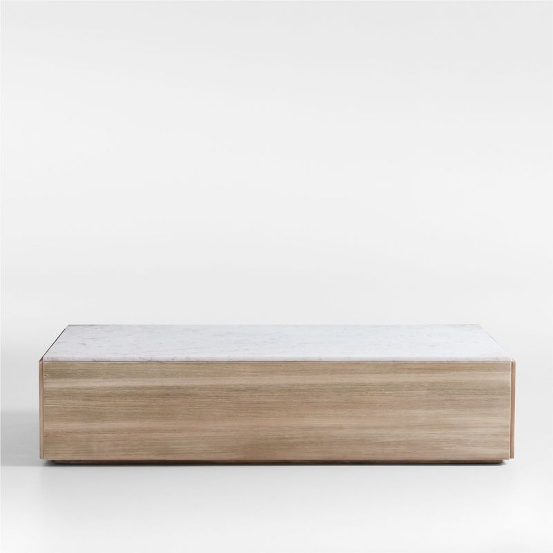 CRATE & BARREL - Mesa de Centro Troupe de Mármol con Estructura de Madera de Pino Natural