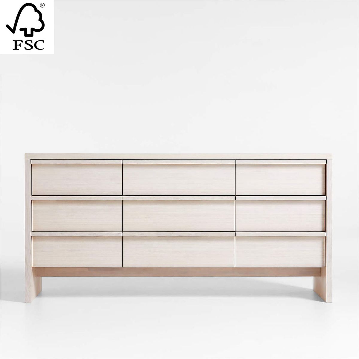 CRATE & BARREL - Cómoda de 9 Cajones de Fresno Blanqueado Clemente