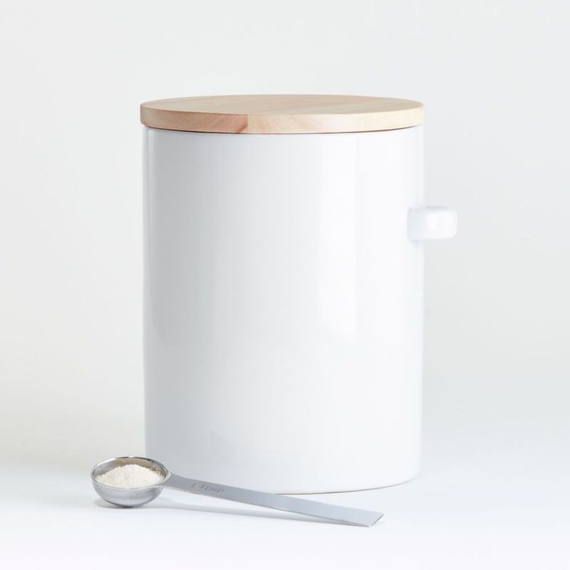 CRATE & BARREL - Canister con Cuchara Blanco Grande
