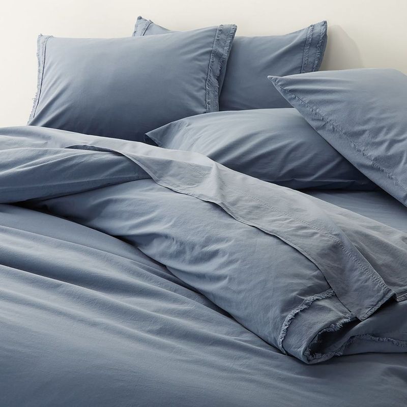 CRATE & BARREL - Funda De Duvet 2Plz/Queen Washed Organic Azul