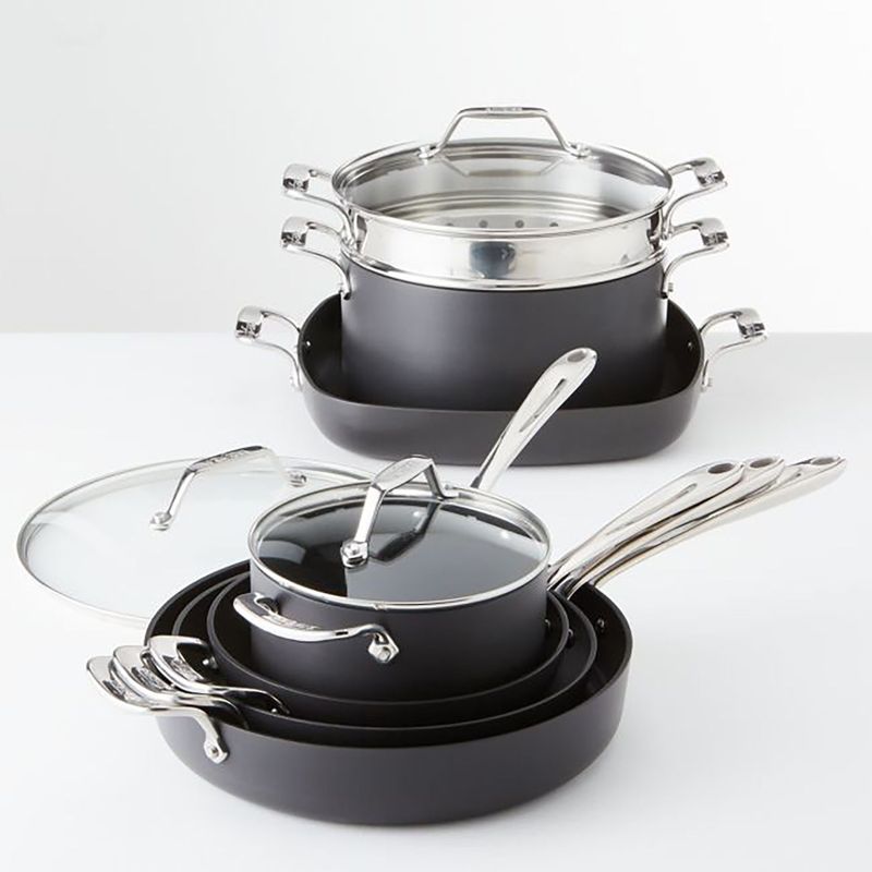 CRATE & BARREL - Juego de Ollas 10 Piezas Antiadherente de Aluminio All-Clad