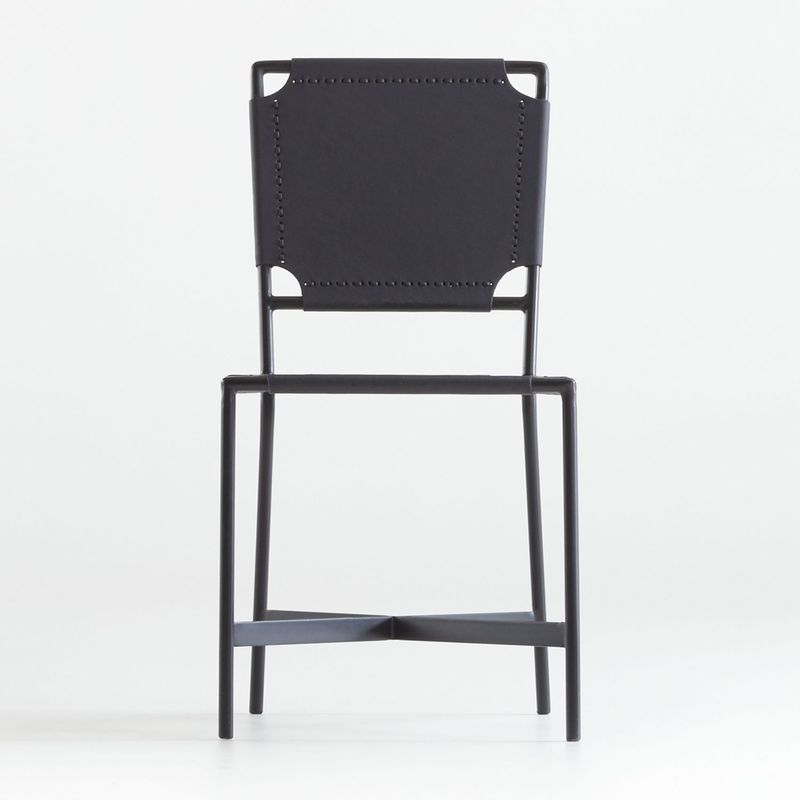 CRATE & BARREL - Silla de Comedor Laredo de Cuero Negro con Estructura de Metal