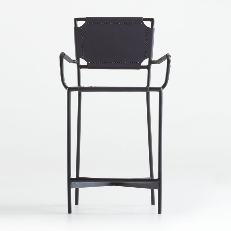 CRATE & BARREL - Silla de Bar Laredo de Cuero Negro con Estructura de Metal