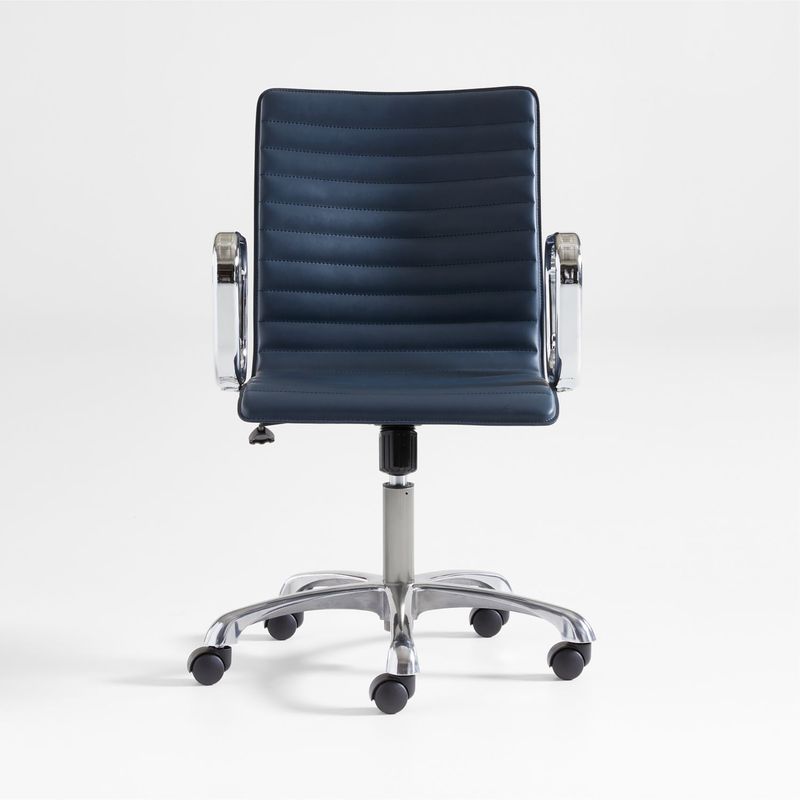CRATE & BARREL - Silla de Escritorio Ripple Navy Azul de Cuero con Estructura de Latón