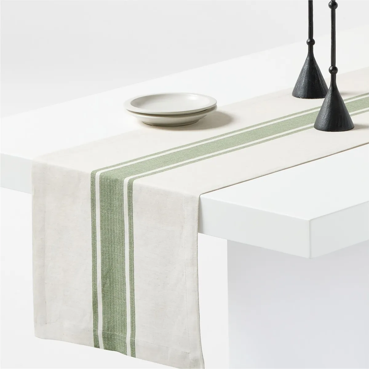 CRATE & BARREL - Camino De Mesa Lino Rayas Verdes 305cm