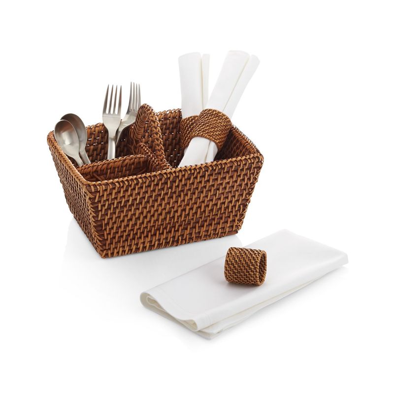 CRATE & BARREL - Porta Cubiertos de Ratán Artesia