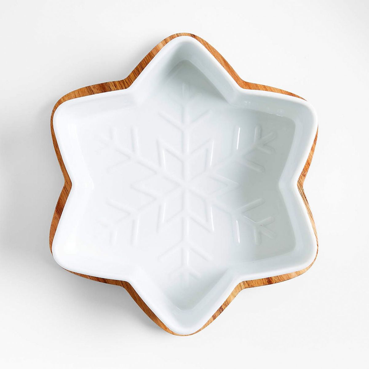 CRATE & BARREL - Cacerola para Horno en Forma de Copo de Nieve con Salvamanteles de Madera