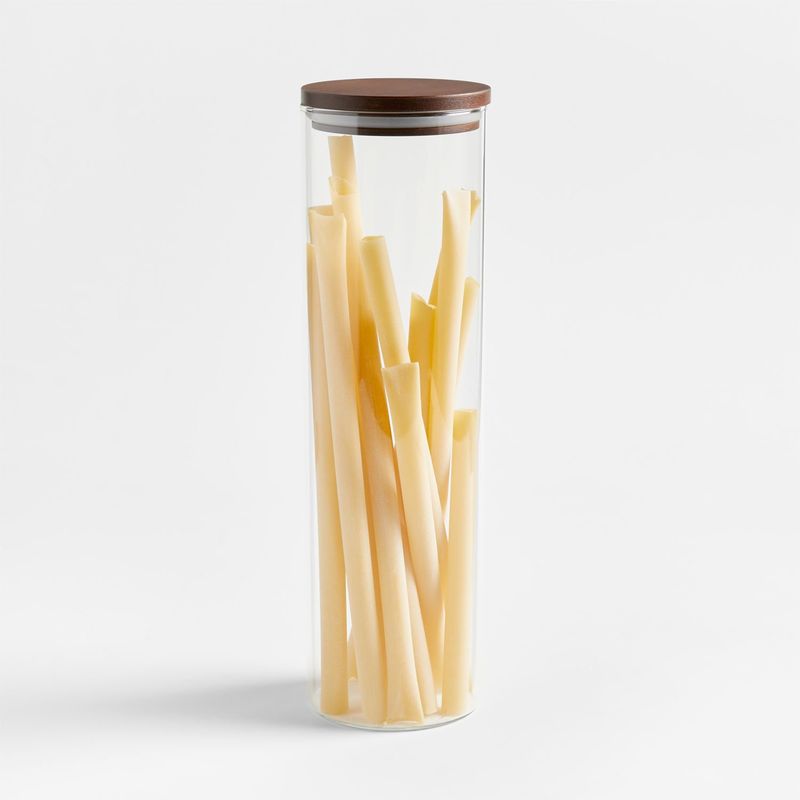 CRATE & BARREL - Contenedor XL de Vidrio con Tapa de Madera