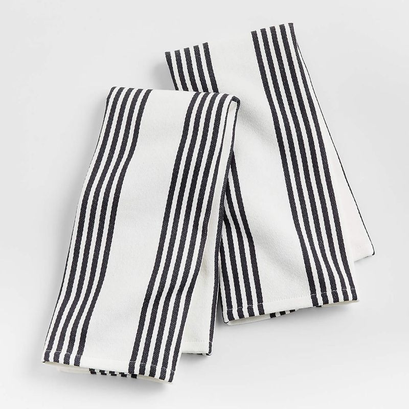 CRATE & BARREL - Set de 2 Paños de Cocina Negro A Rayas Cuisine