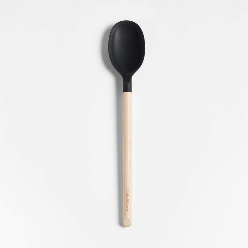 CRATE & BARREL - Cuchara de Silicona Negra con Mango de Madera